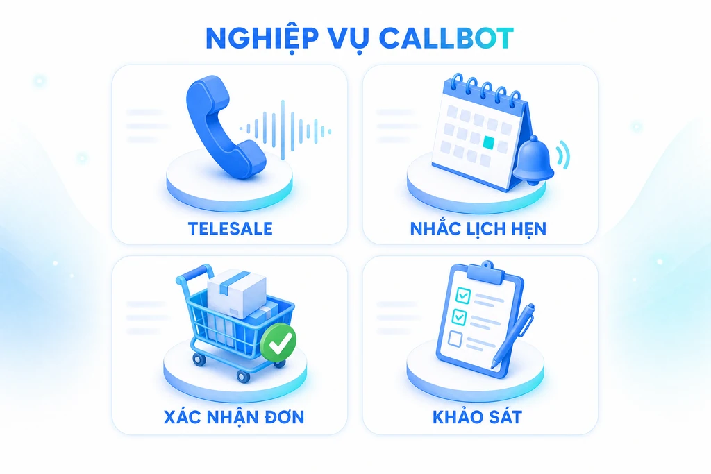 Bốn nghiệp vụ phổ biến của callbot AI: telesale, nhắc lịch hẹn, xác nhận đơn