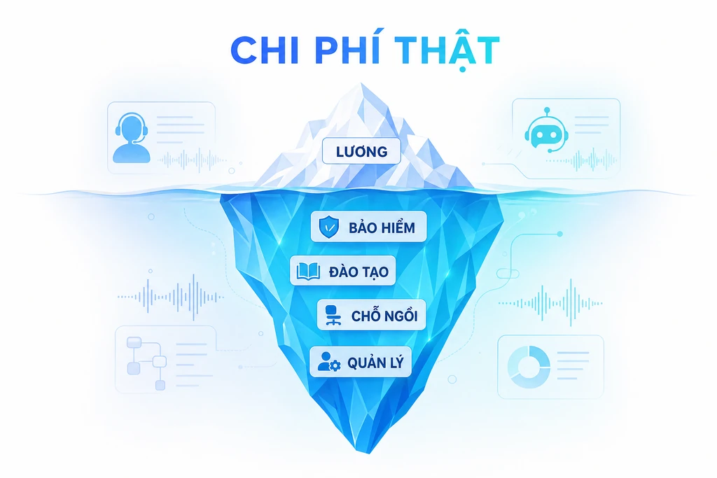 Tổng chi phí thuê tổng đài viên không chỉ là lương mà còn bảo hiểm, đào tạo