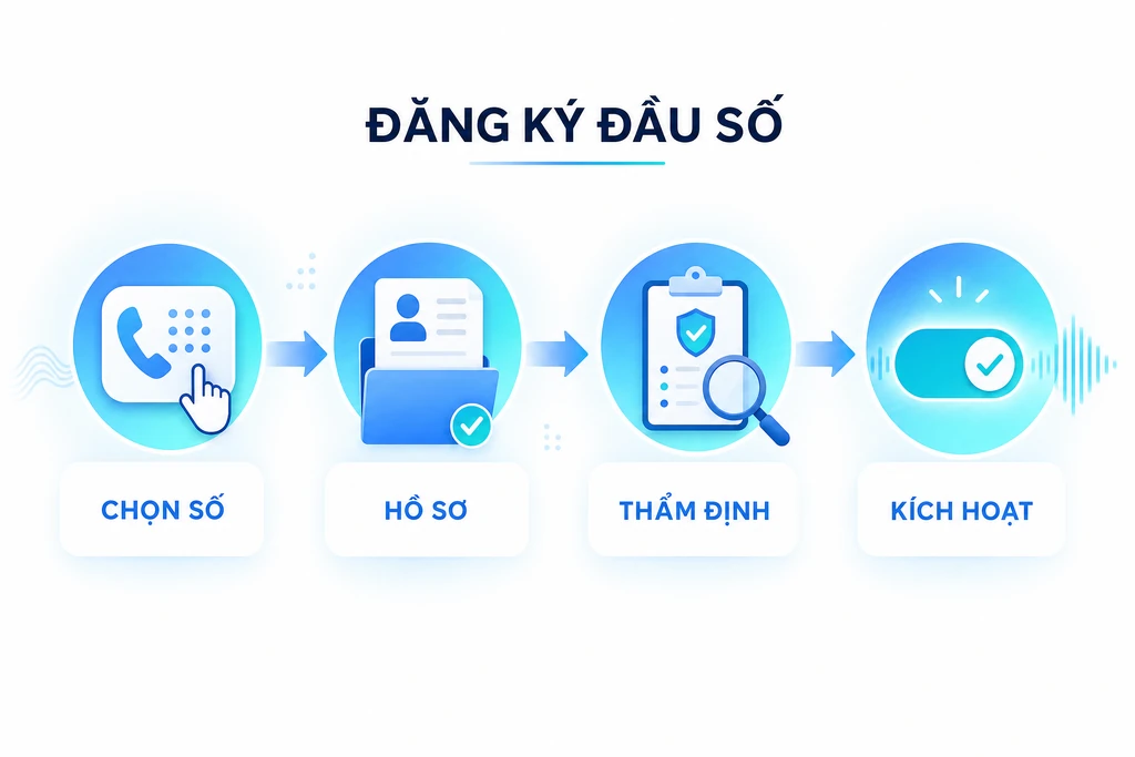Quy trình bốn bước đăng ký đầu số 1900: chọn số, chuẩn bị hồ sơ, thẩm định và