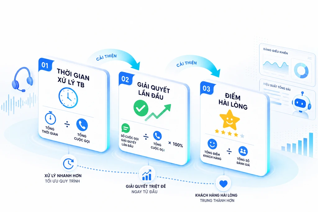 Minh họa công thức và cách cải thiện từng KPI tổng đài quan trọng như AHT