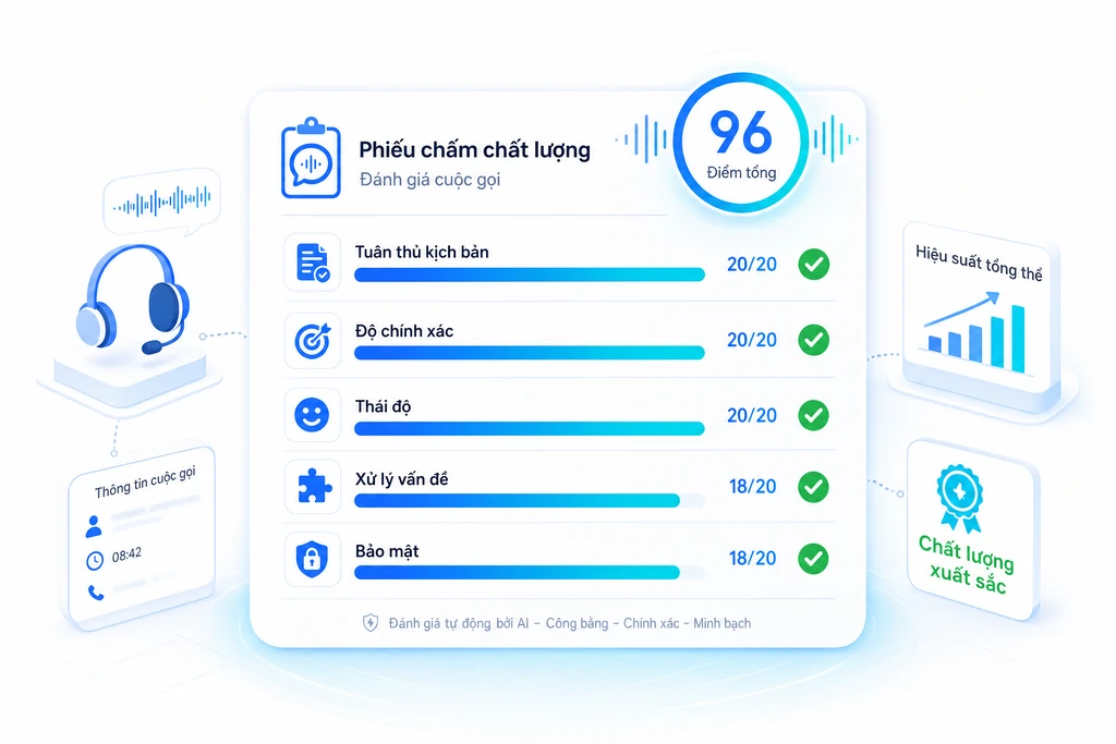 Bảng chấm điểm chất lượng cuộc gọi (scorecard) QC với các tiêu chí tiếng