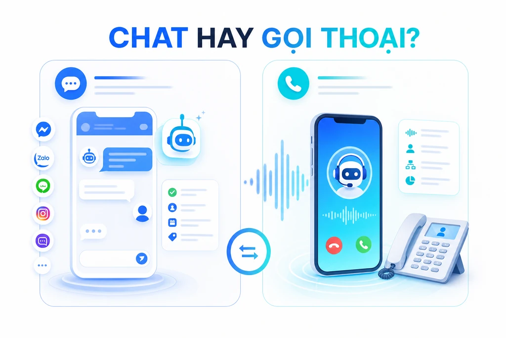 Lựa chọn giữa chatbot nhắn tin trên mạng xã hội và callbot gọi điện thoại tự