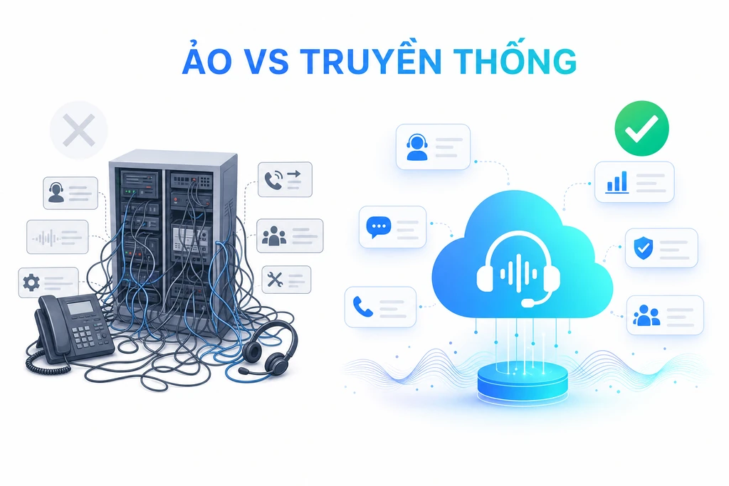 Tổng đài ảo đám mây gọn nhẹ so với tổng đài truyền thống lắp đặt phần cứng cồng kềnh